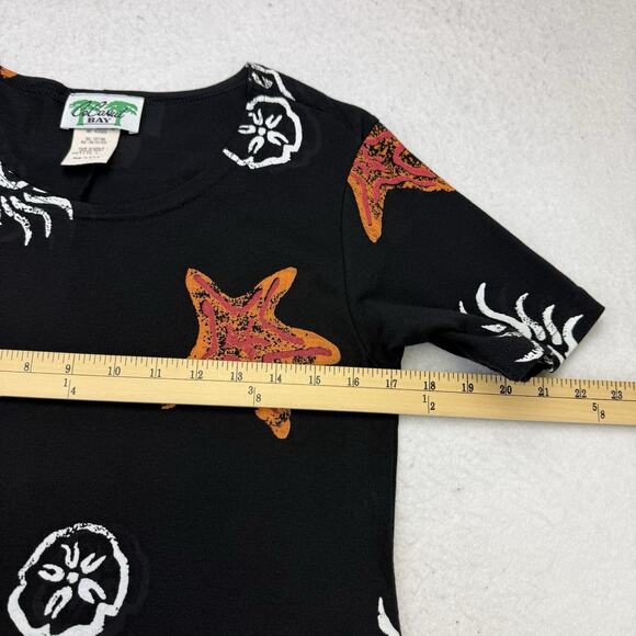 Vintage Coconut Bay Maxi Dress Womens Petite Large PL Black Sun Starfish Beach - Picture 6 of 10